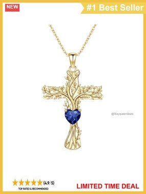 14k gold plated Tree of Life Cross Pendant Necklace Birthstone Gift